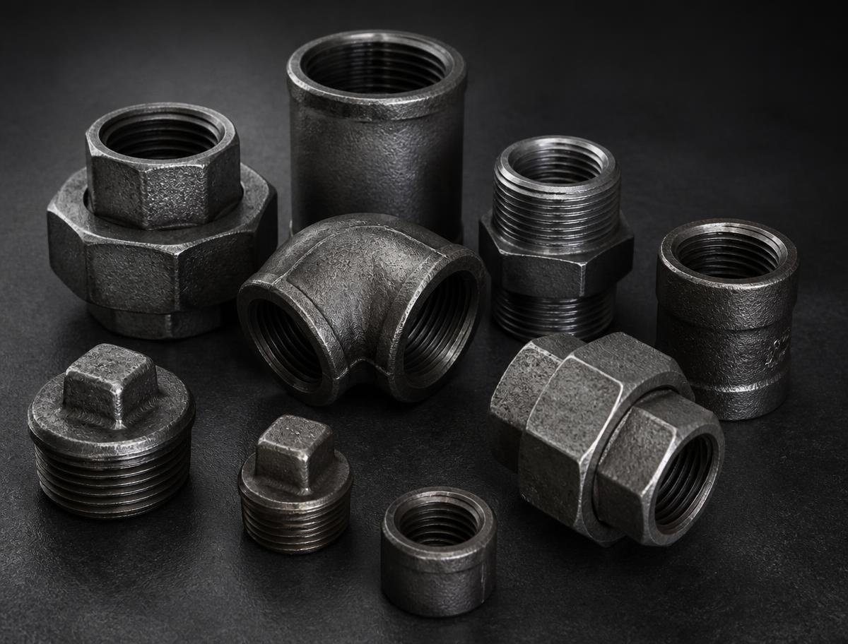 Group of forged steel threaded pipe fittings supplied by PS Corporation